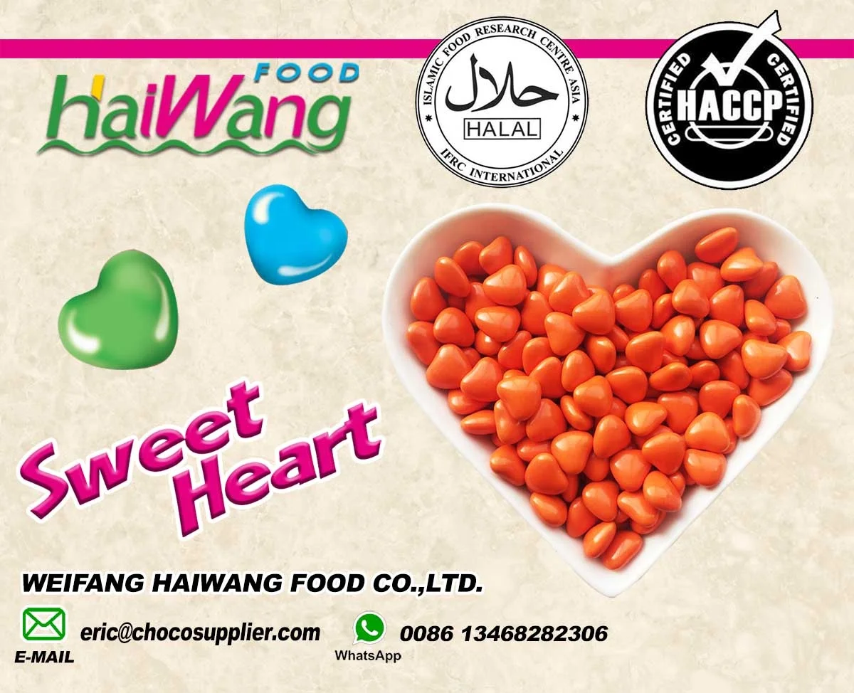China Manufacturer Halal Candy Colorful Heart Chocolate Bean Heart Shape Chocolate Button