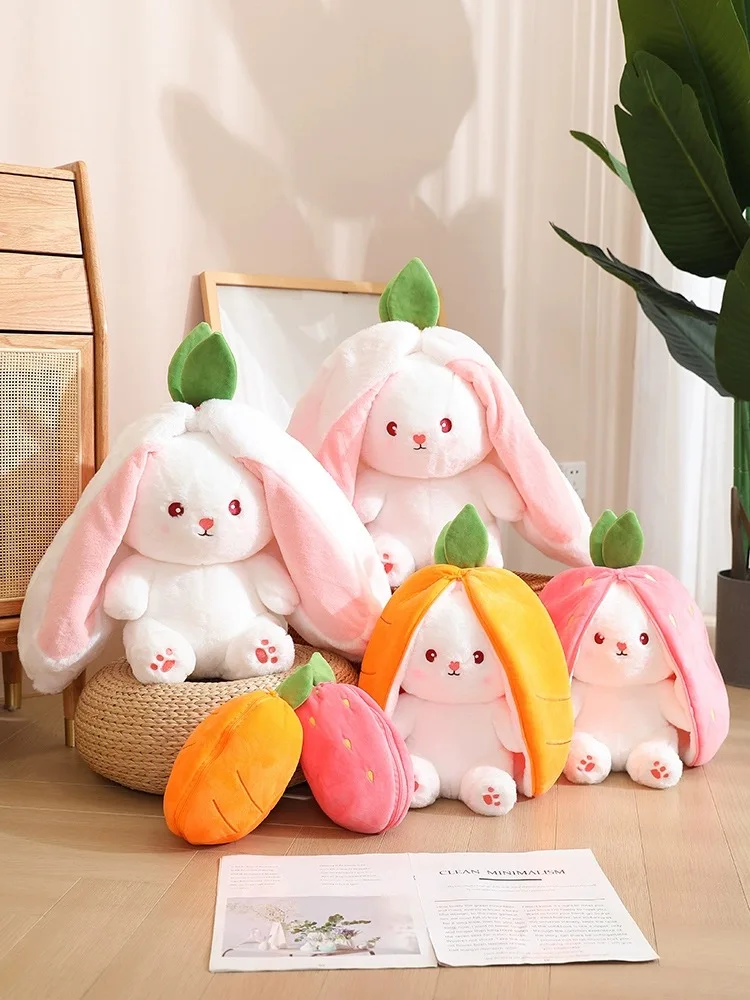 Wholesale Easter Rabbits Toys Reversible Carrots Strawberrys Orange Pink Bunny Plush Toys Stuffed Animal Rabbit