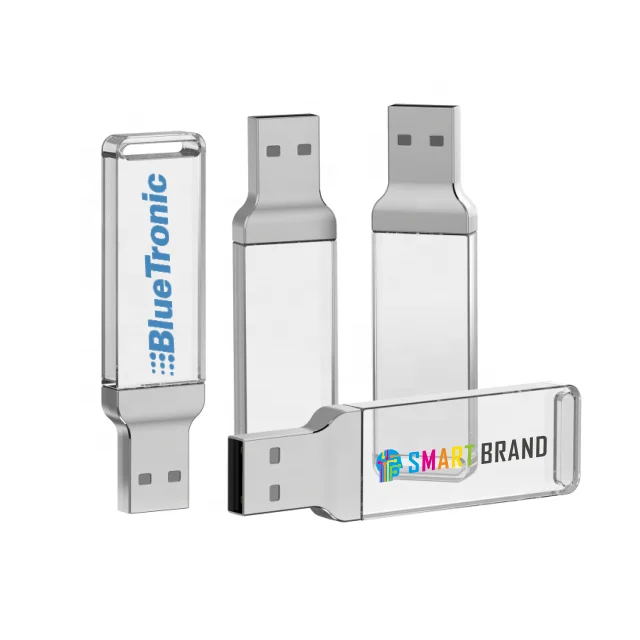 2021 New Slim acrylic usb flash drive pen drive 2.0 3.0 custom LED logo 16GB customized key usb flashdrive for corporate