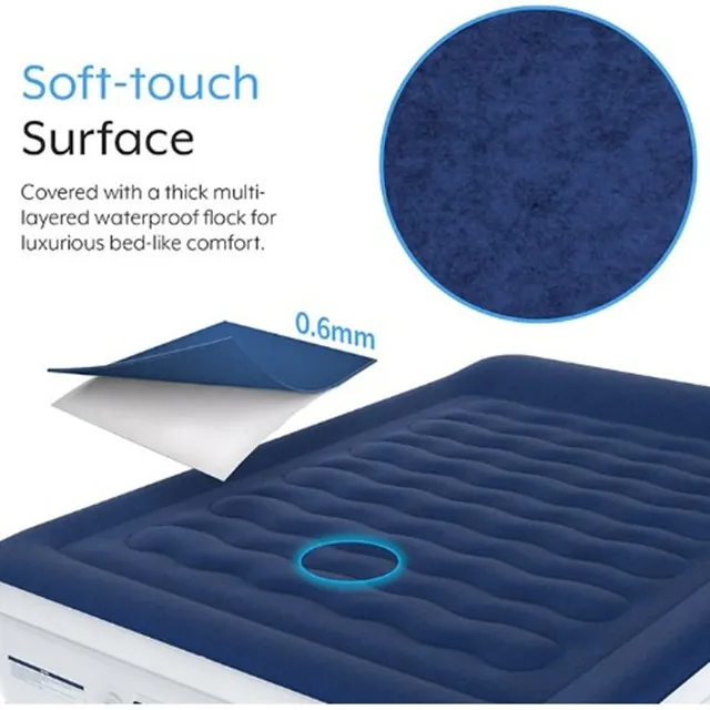 PVC Flocking King Size auto Inflatable Air Bed Mattress With Built-in Electric Pump mattress with removable battery