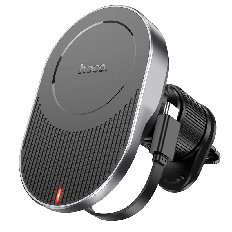 HOCO HW12 Car Holder Magnetic wireless fast charging Holder with Retractable Cable for IP12-15 15W Air Outlet Mobile Phone Mount