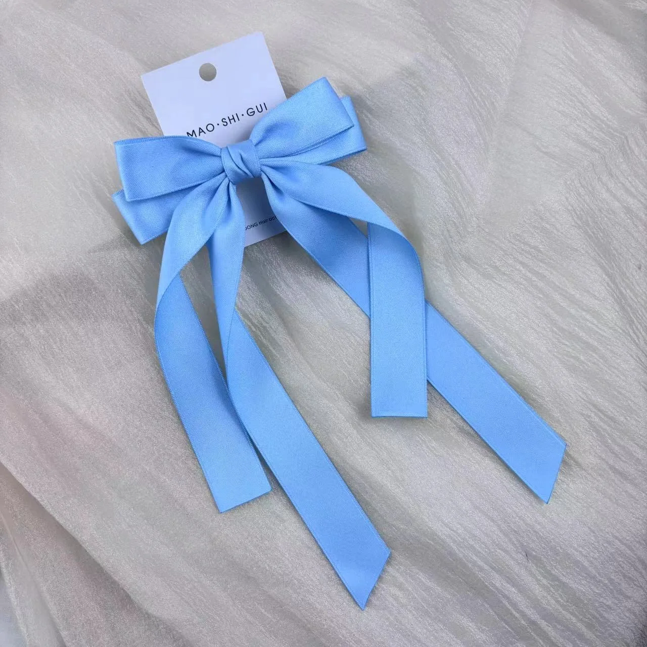 Good quality korean sweet style Hair Accessories Large Satin Hair Ribbon Bows with Long Tail Hair Barrettes