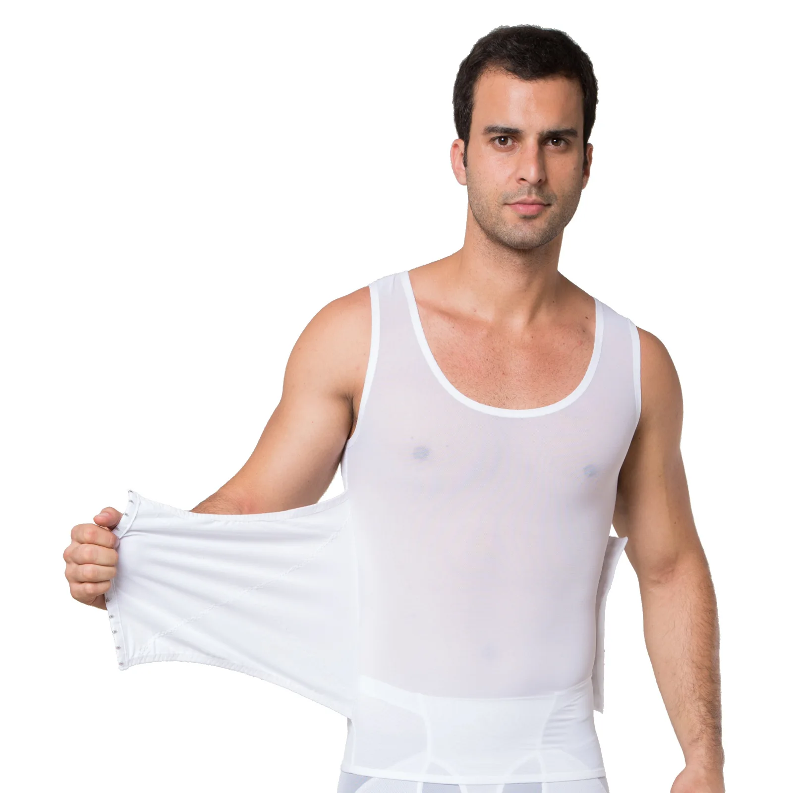 Майка мужская утягивающая, утягивающее белье, майка с крючками, без рукавов, для тренировок живота