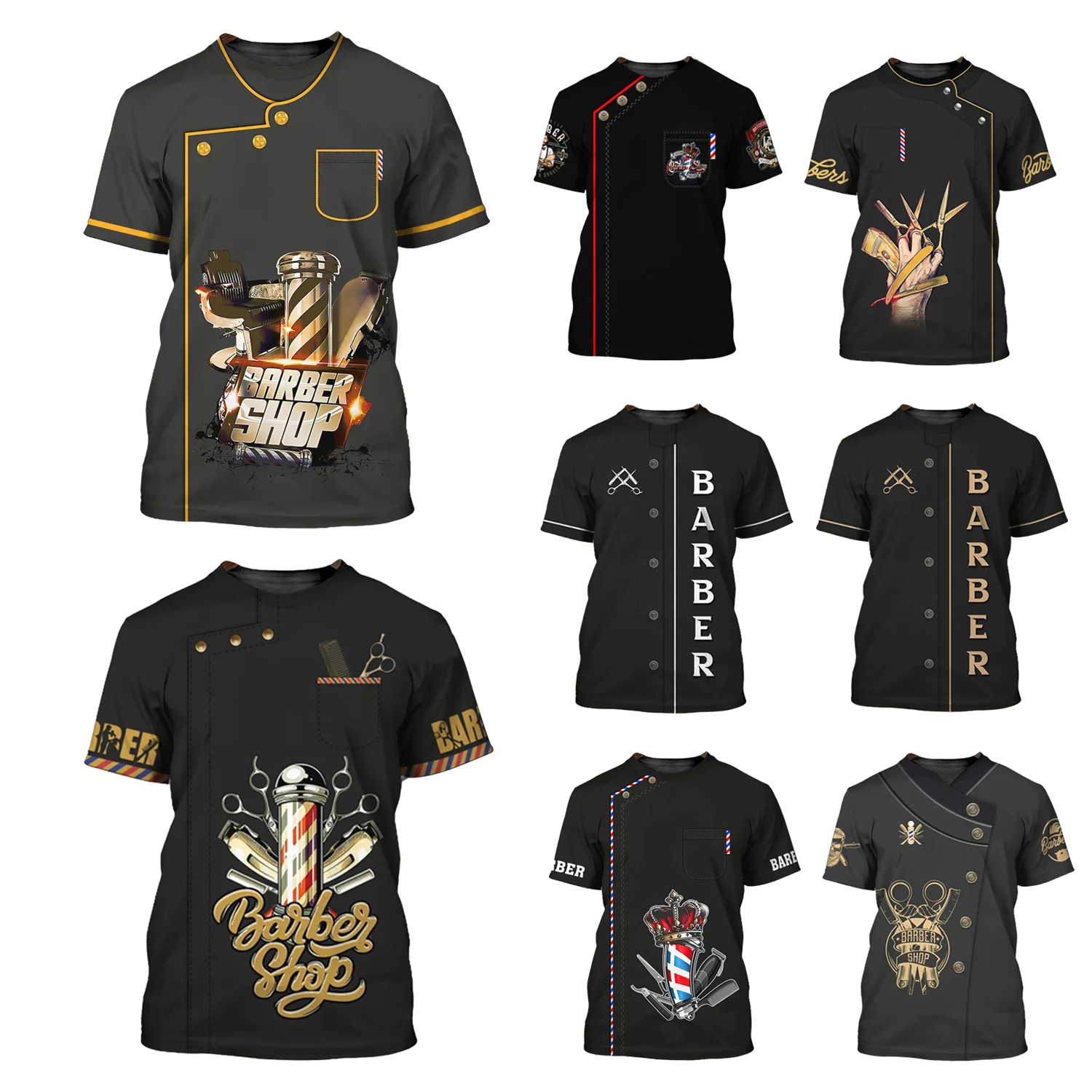 Professional Salon Barber Apparel T-shirt Design Custom Logo Barber Shop Old School Hair Cutting Barber Uniform T Shirts For Men