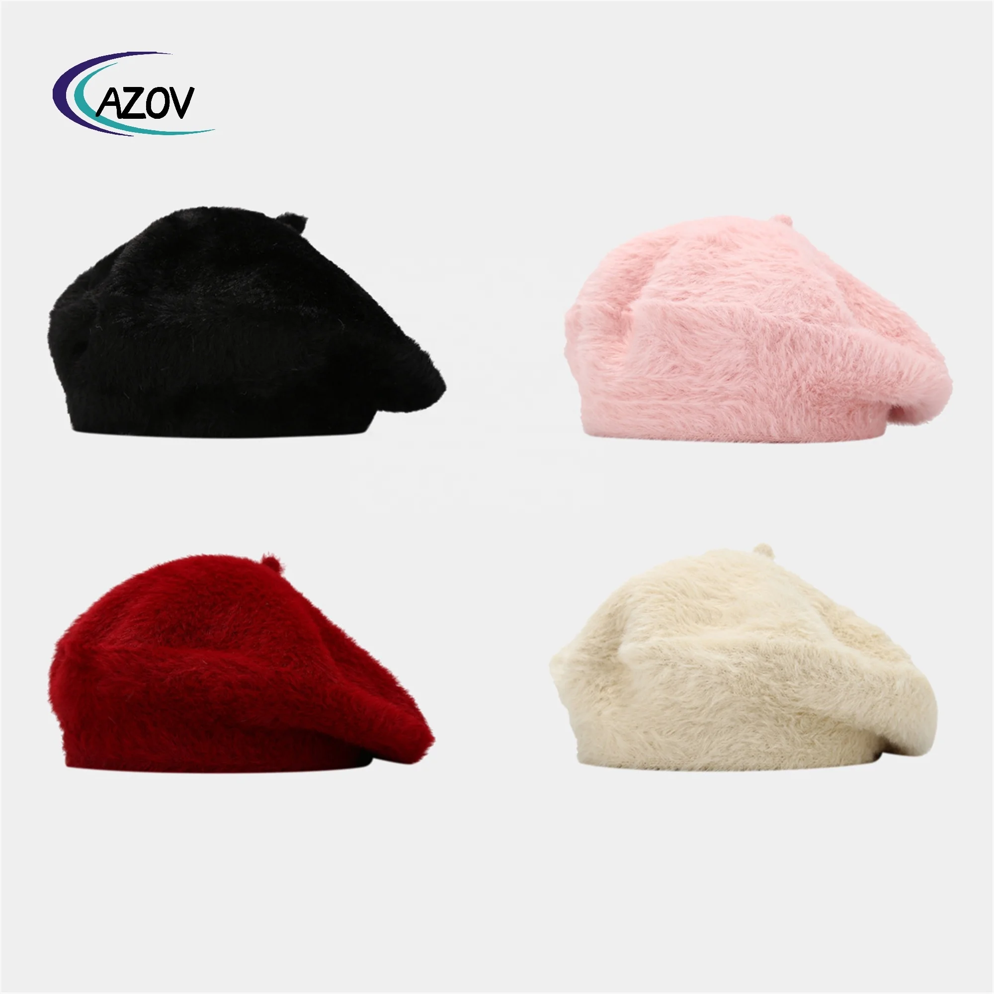 new fashionable thick warm mink beret female retro simplicity solid color painter cap