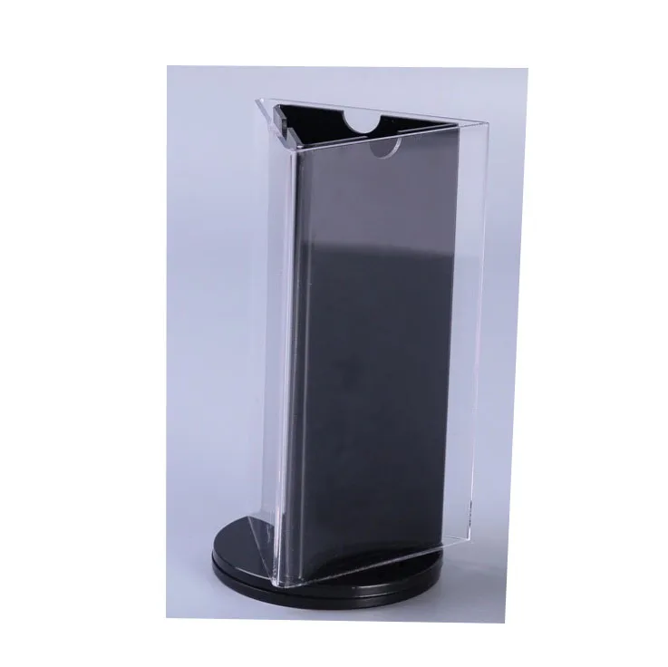 Customized 3 Sided Rotating Triangle Clear Advertising Tent Card Stand Acrylic Sign Table Menu Display Holder