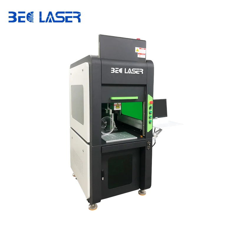 High quality fully enclosed fiber laser marking with safety cover and sensor door, equipped with a motorized Z-axis