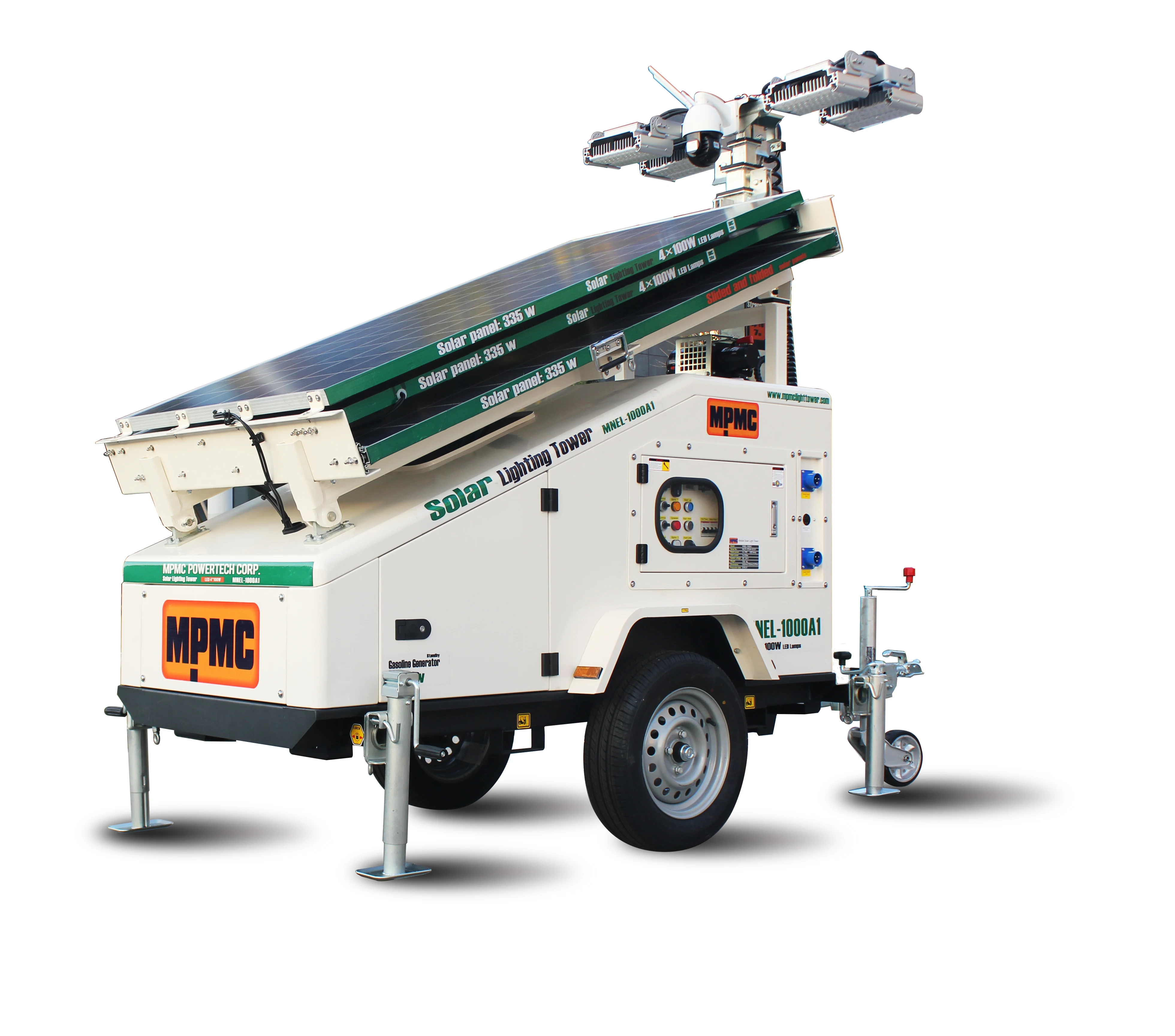 MPMC Mobile LED Light Tower Telescopic Mast Solar Light Tower  Portable Lighting Tower With 3/5 pcs PV Panel