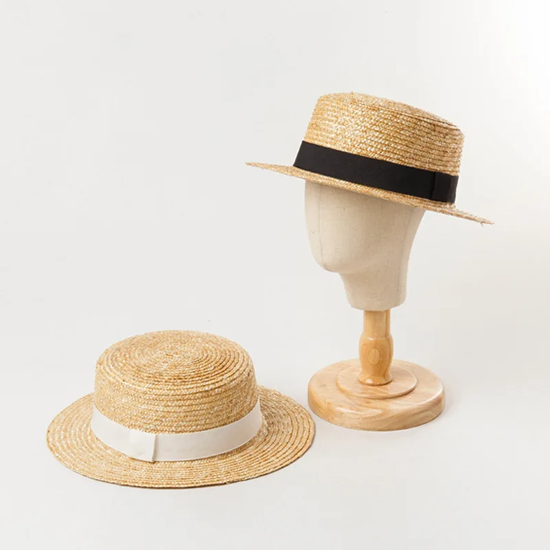 kids flat top natural wholesale skimmer boater straw hat