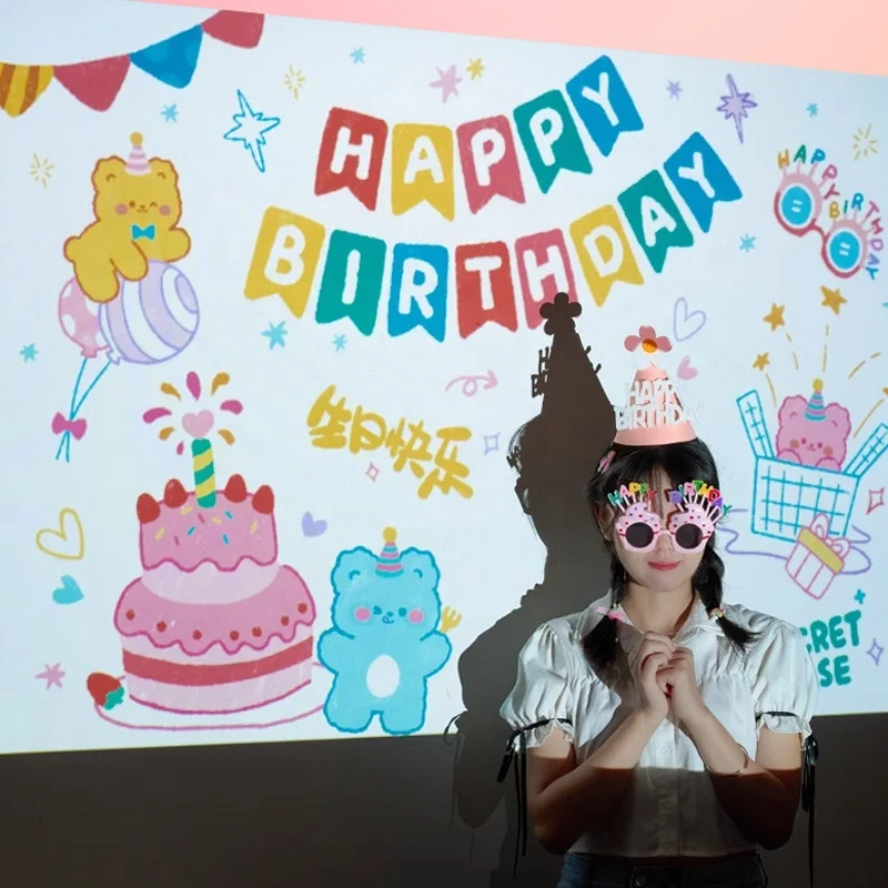 OEM Happy Birthday Projector Projection Lamp Party Photo Decoration Props Picture Projection Light Mini LED Atmosphere Party Toy