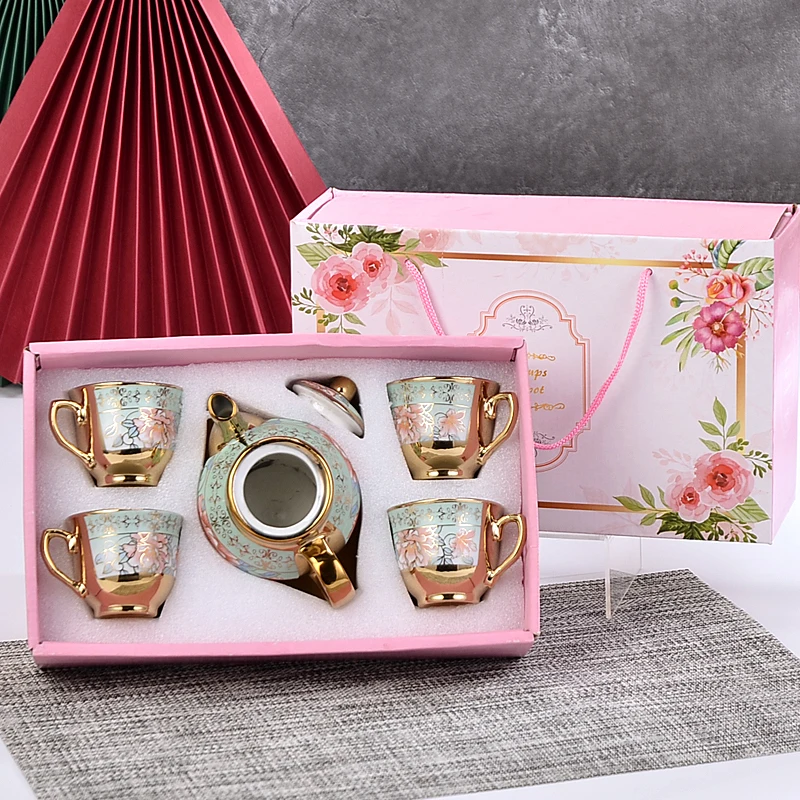 Delicate Bone china Coffee Cup Set European Vintage Tea Cup Tea Kettle Saucer SetGift box Ceramic tea set