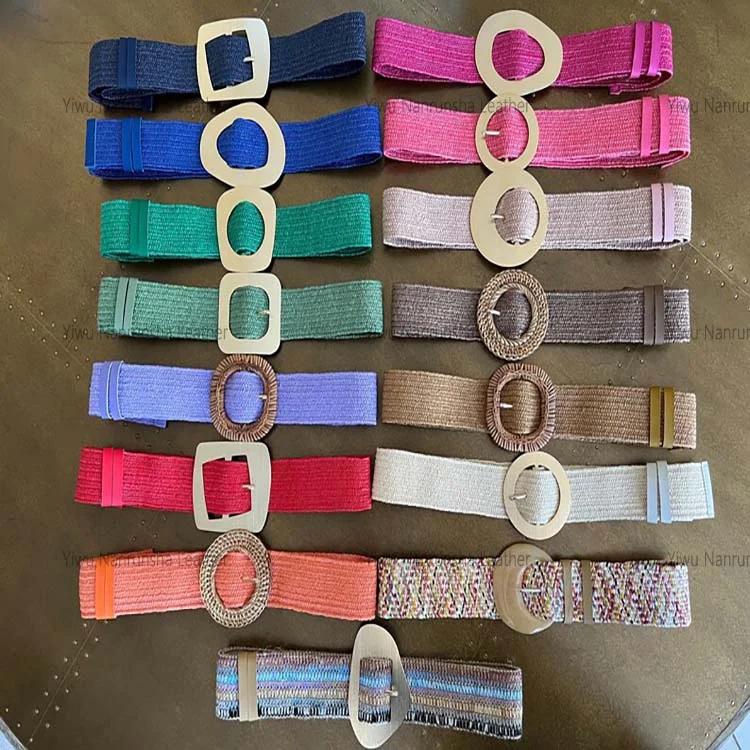 Manufacturer Custom Wholesale Design Stretch Knit Web Woven PU Leather Fabric Belts Women Candy Color Braided elastic Belt