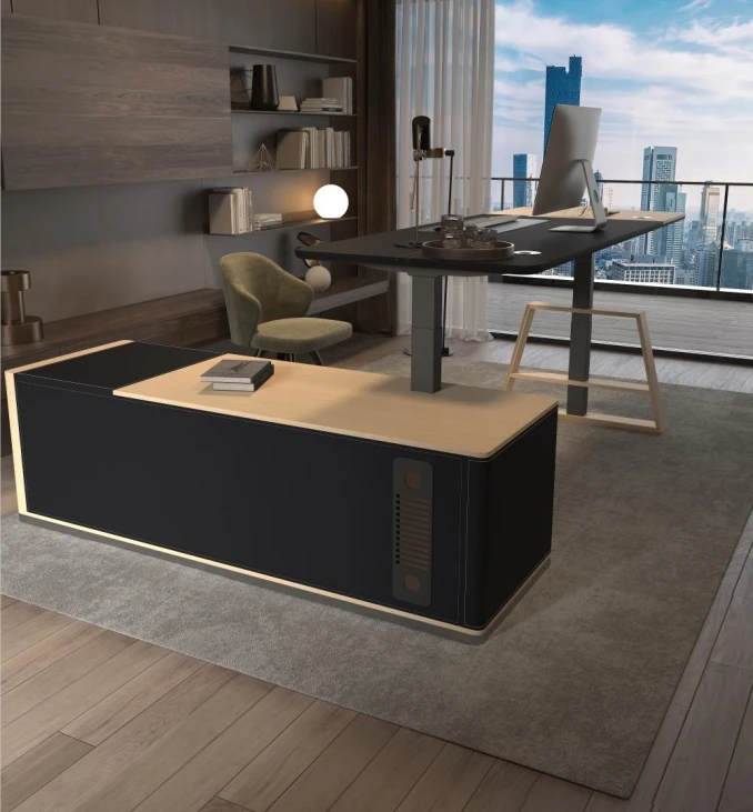 Executive Luxury boss Modern height adjustable office electric sit standing desk Office furniture lifting computer table L shape