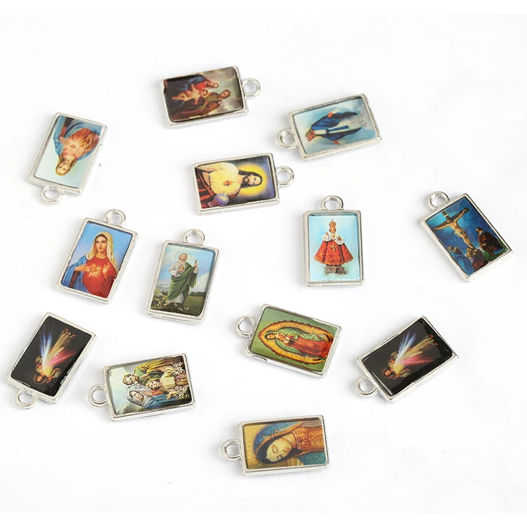 Cheap wholesale Jesus And Madonna Centerpiece Catholic Metal Rosary Parts Religious Figure Pendant