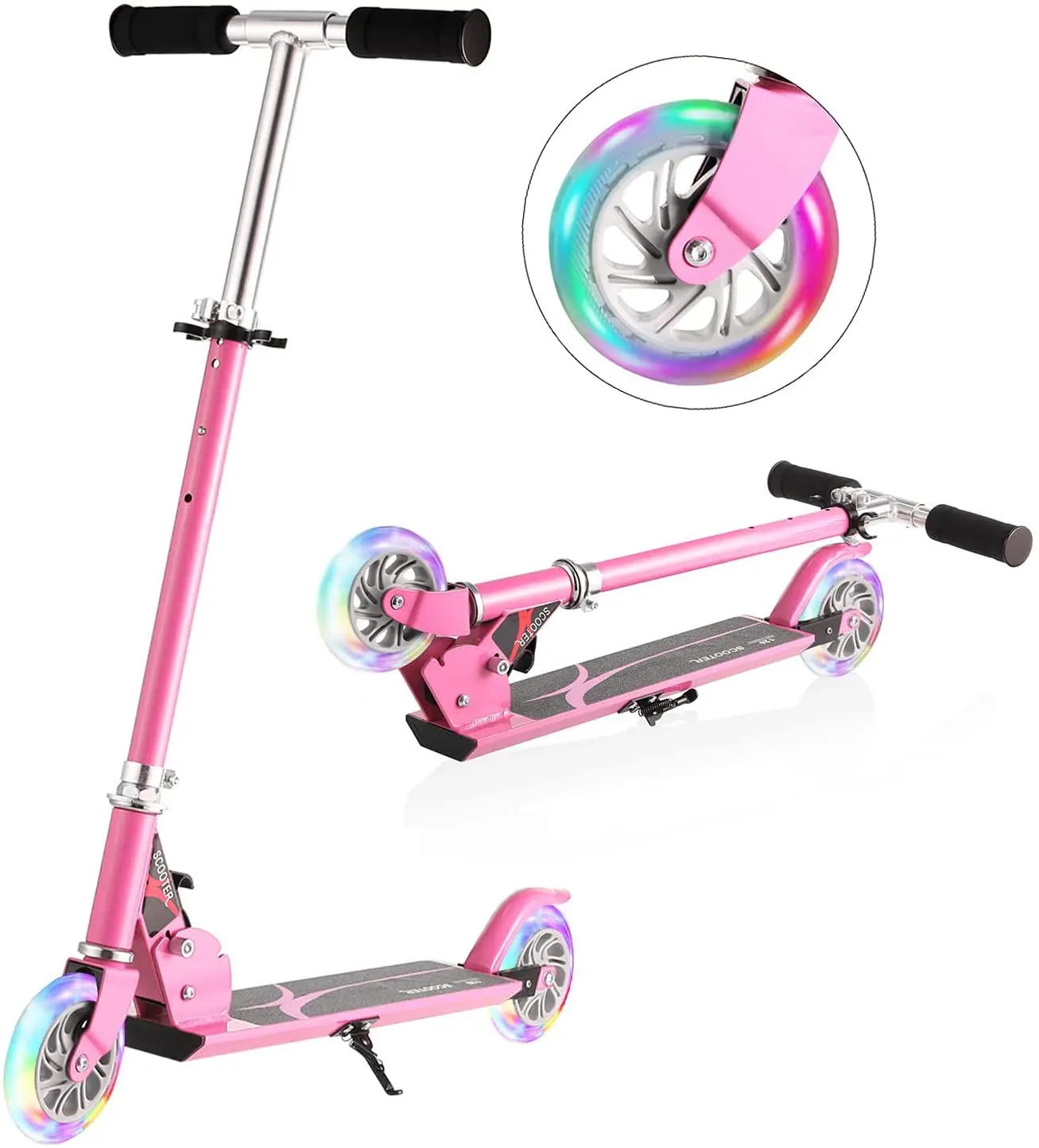 Scooter for Kids with LED Light Up Wheels Adjustable Height Kick Scooters for Boys and Girls Ages 3-12