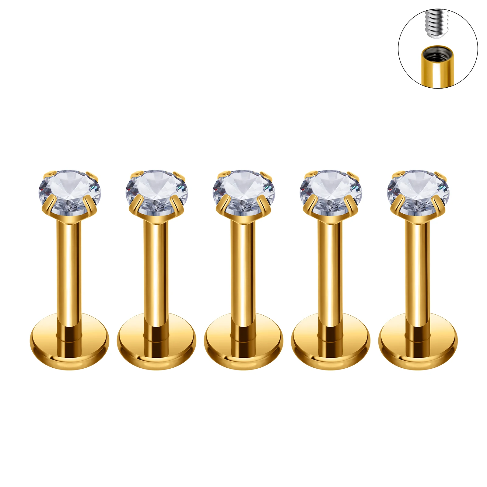 Wholesale G23 Titanium Piercing Stud Earrings 2-4mm Zircon Labret Internal Thread 16G Lip Nail Ear Tragus Body Piercing Jewelry