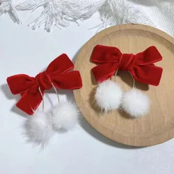 Китайская популярная Милая Рождественская плюшевая заколка для волос, красная бархатная заколка для волос с бабочкой для Рождества