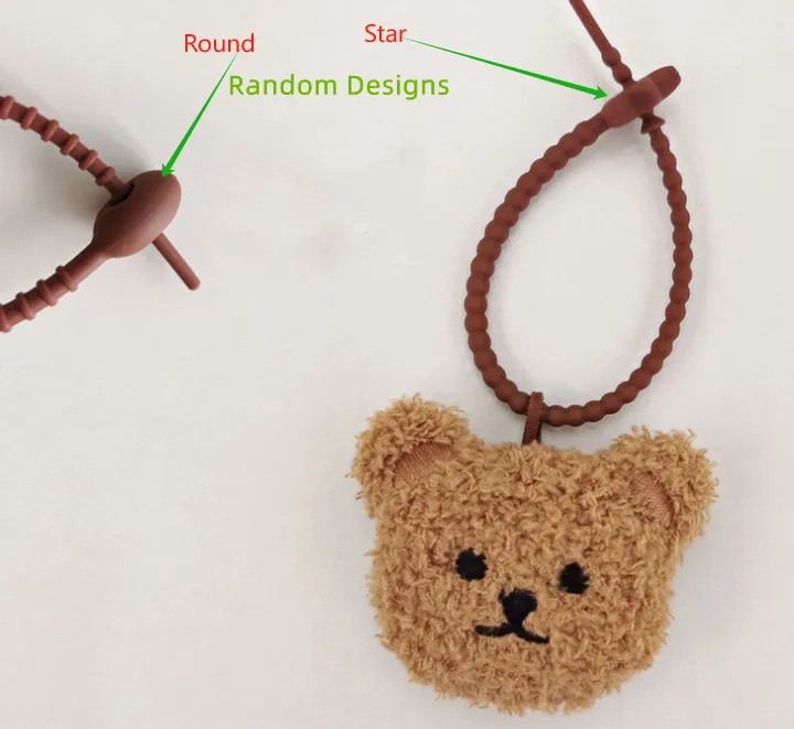 YDS Anti-Lost Bear Bunny  Plush Keychain with Name Tag for Bag Silicone Strap Plush Toy Pendant