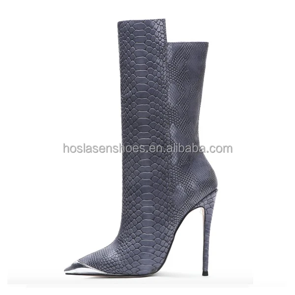 Hoslasen shoes yellow crocodile leather luxury high heel pointy toe women ankle boots sexy shoes zipper up fashion girls shoes