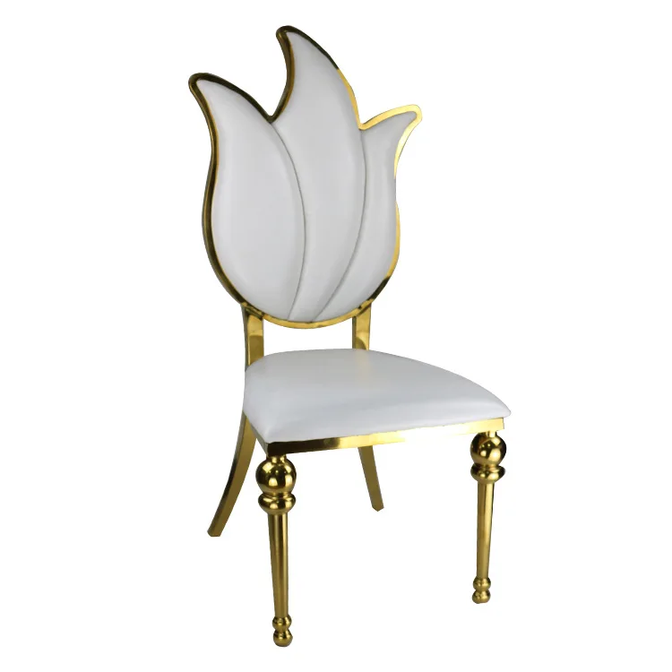 Luxury modern gold stainless steel round back dining banquet chair for wedding