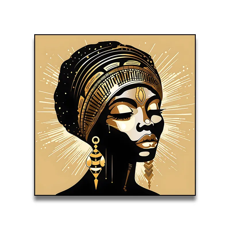 HD Print African American Black Abstract Portrait Wall Art Canvas Afro Women Poster Canvas Painting with frame