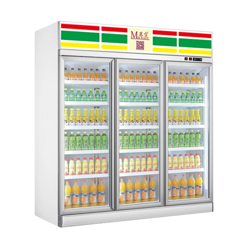 MUXUE Doors Display Refrigerator Commercial Refrigerator Beverage Cooler Three Glass Ice Machines Ce White R134a Painting Steel