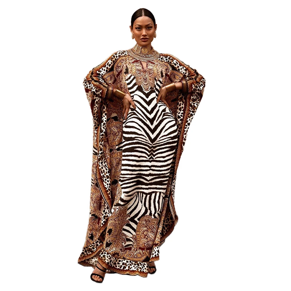 New Design Animal Print Plus Size Women Islamic muslim Mid East Kaftan African Long Dresses Africa Clothing