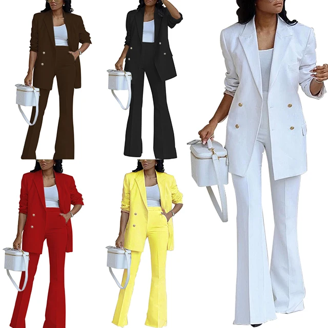 Caiheng blazers ladies women suits business attire casual solid two piece sets clothes blazer set for women office formal