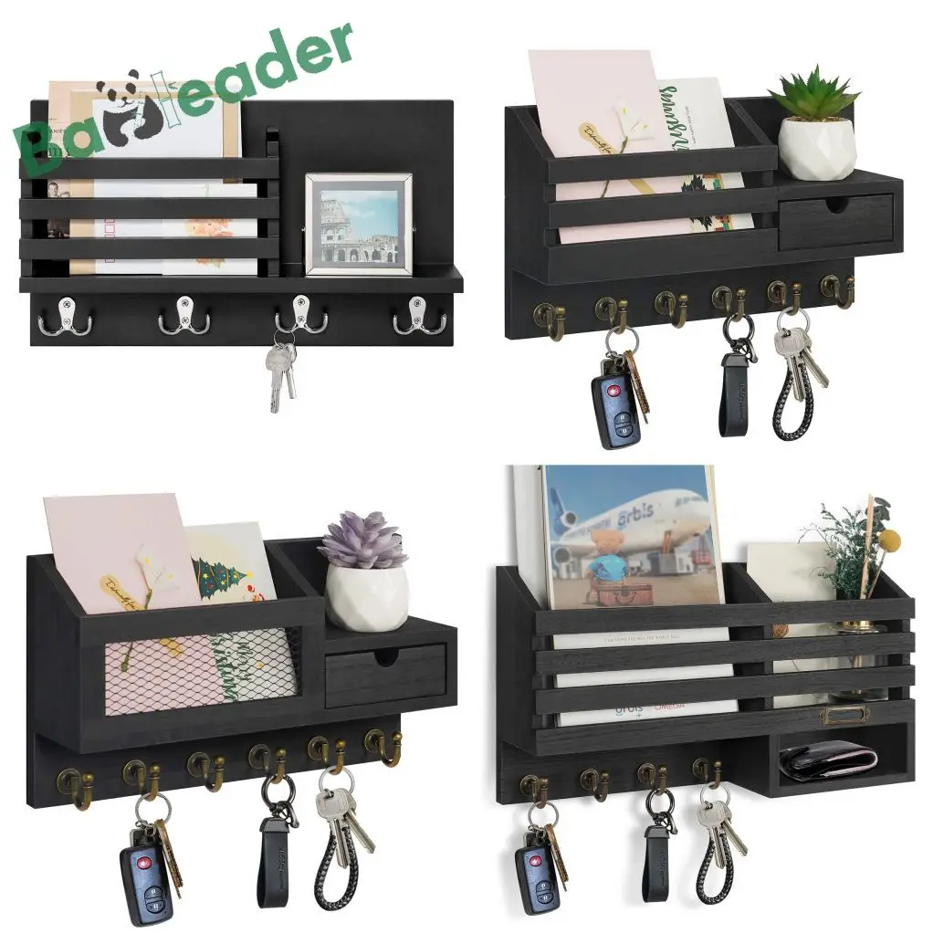 New Arrival Wooden Bamboo Wall Mount Mail Organizer With Shelf Multi-Style Portable Bamboo Key Holder Rack for Home Entryway