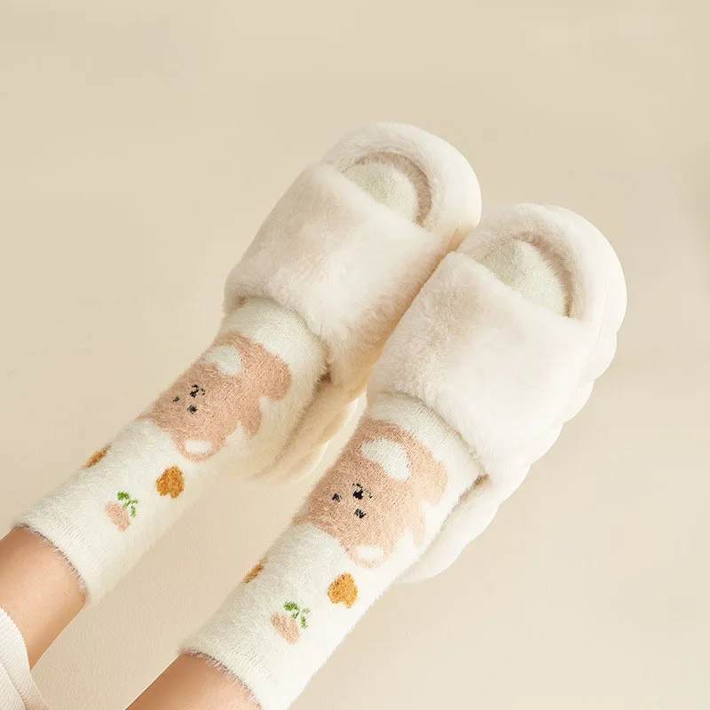 2024 Winter warm thick soft fuzzy socks Cute Room Slipper Bed Sleep Socks Unisex Fluffy Cozy coral fleece crew socks For Women