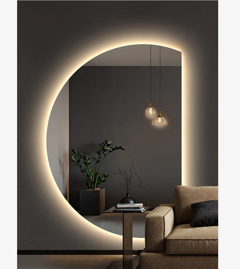 Seawin Modern Bathroom Vanities Home Large Wall Mounted Bedroom Sets Back Light Smart Defog Makeup Half Moon Led Mirror