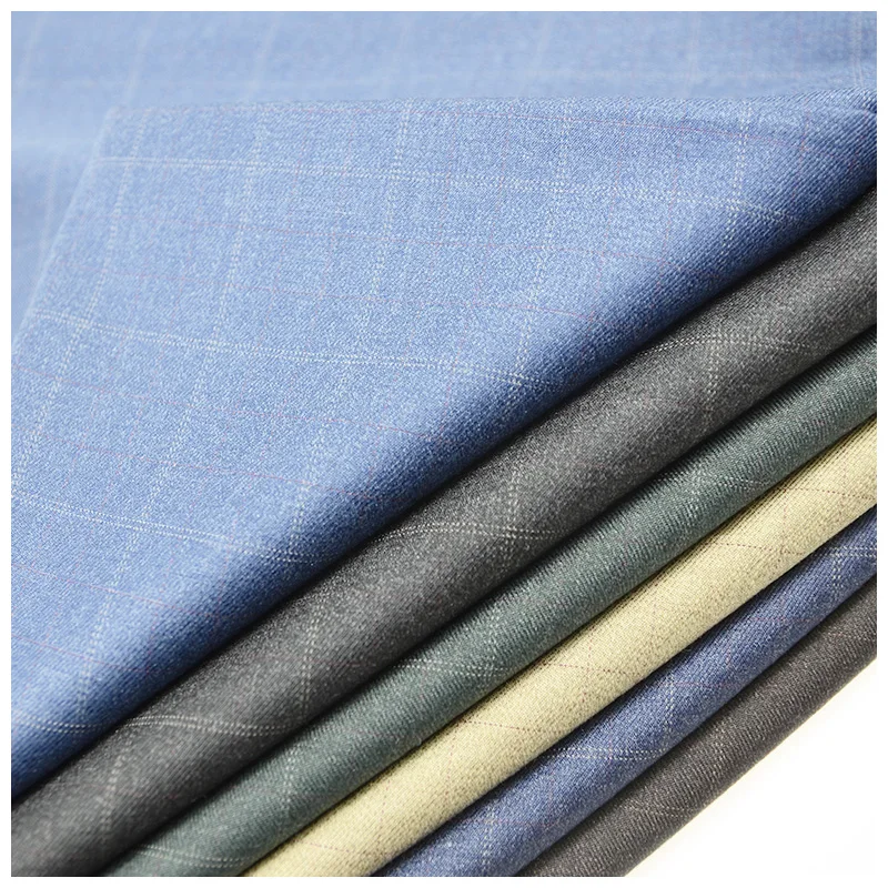 Textile viscose polyester rayon blended fabric tr black & gray plad fabric