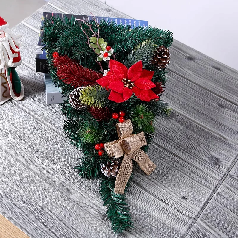 Christmas decoration upside down Christmas tree PE horn rattan wall decoration 45cm Christmas wreath