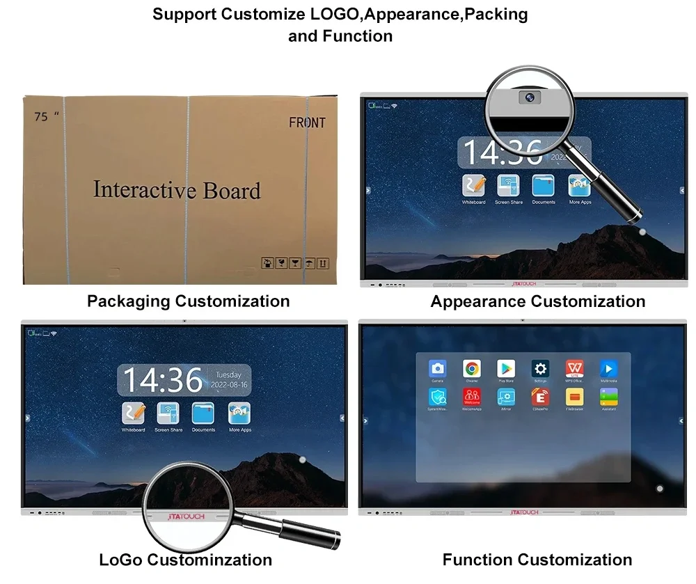 75 86 98 110 Inch Large Infrared 20-Point Meeting Interactive Touch Screen Smart Panel Whiteboard OEM LED Panel Sizes Available