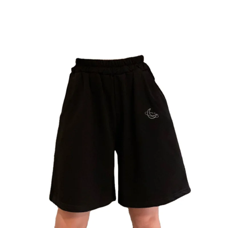 High Waist Moon Embroidered Shorts Women Loose Sport Summer BF Casual Running Shorts Women Biker Baggy Short