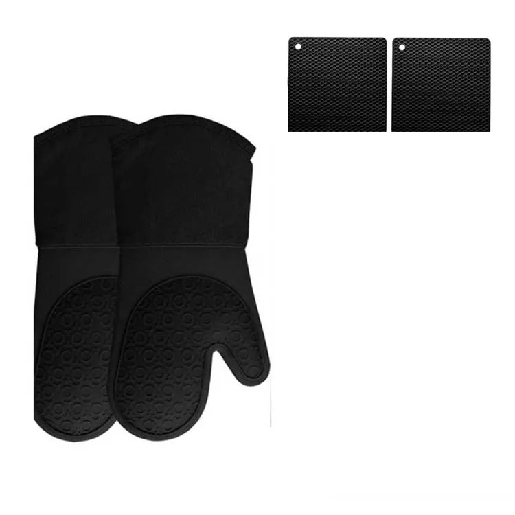 Kitchen Oven Cooking BBQ Grill Gloves Non Slip Extra Long Cotton Lining Oven Gloves Heat Resistant Silicone Oven Mitts