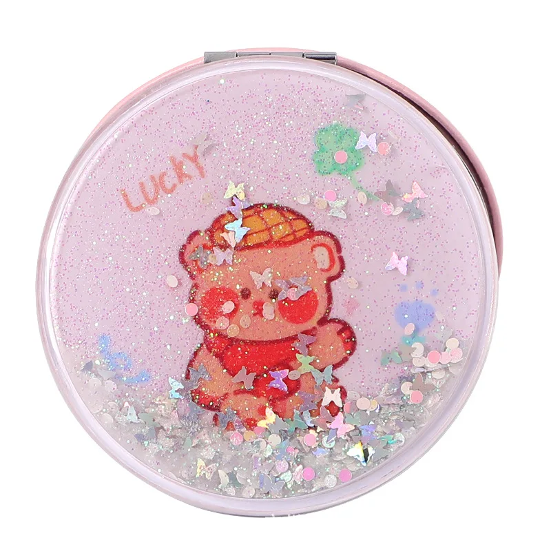 Creative Fashion LED Cosmetic Mirror Personalized Small Portable Beauty Mirror with Quicksand Mezzanine Box Packed