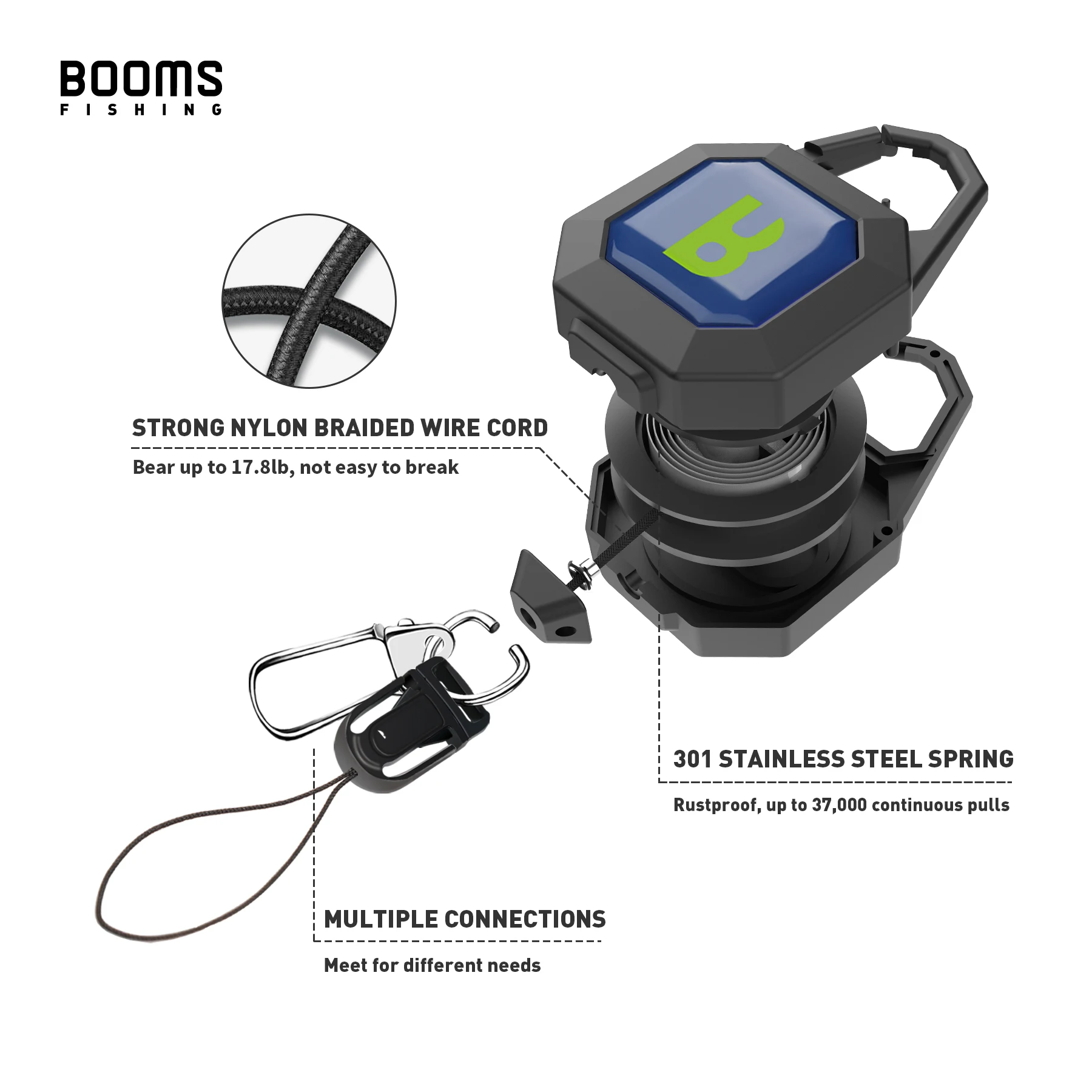 RG4 Heavy Duty Locking Retractable Gear Tether Key Reel Retractable Keychain ID Badge Holder with 27.5in Steel Retractable Cord