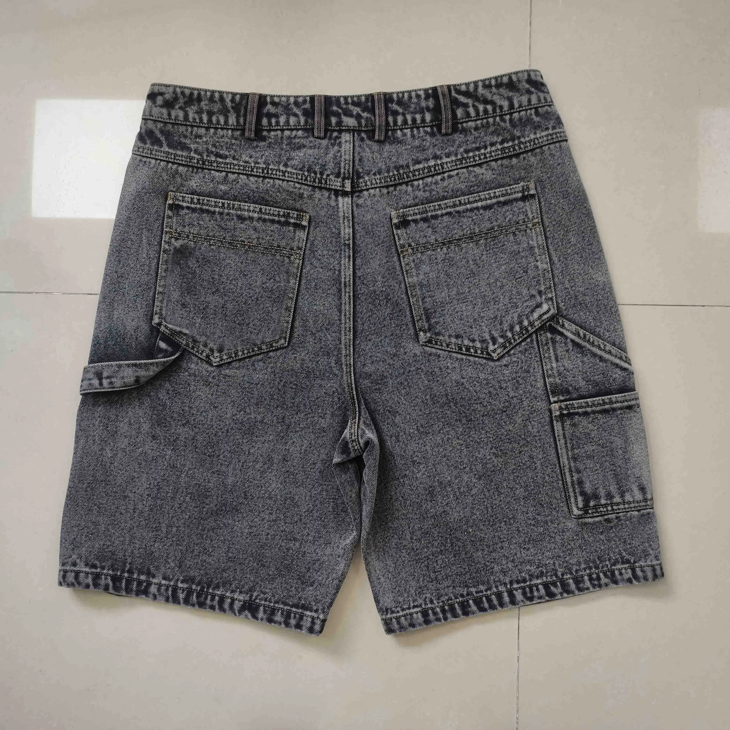 Wholesale Customized Embroidery Patch Men Zipper Fly Loose Fit 100% Cotton Denim Pants Baggy Jorts Skate Jeans Shorts