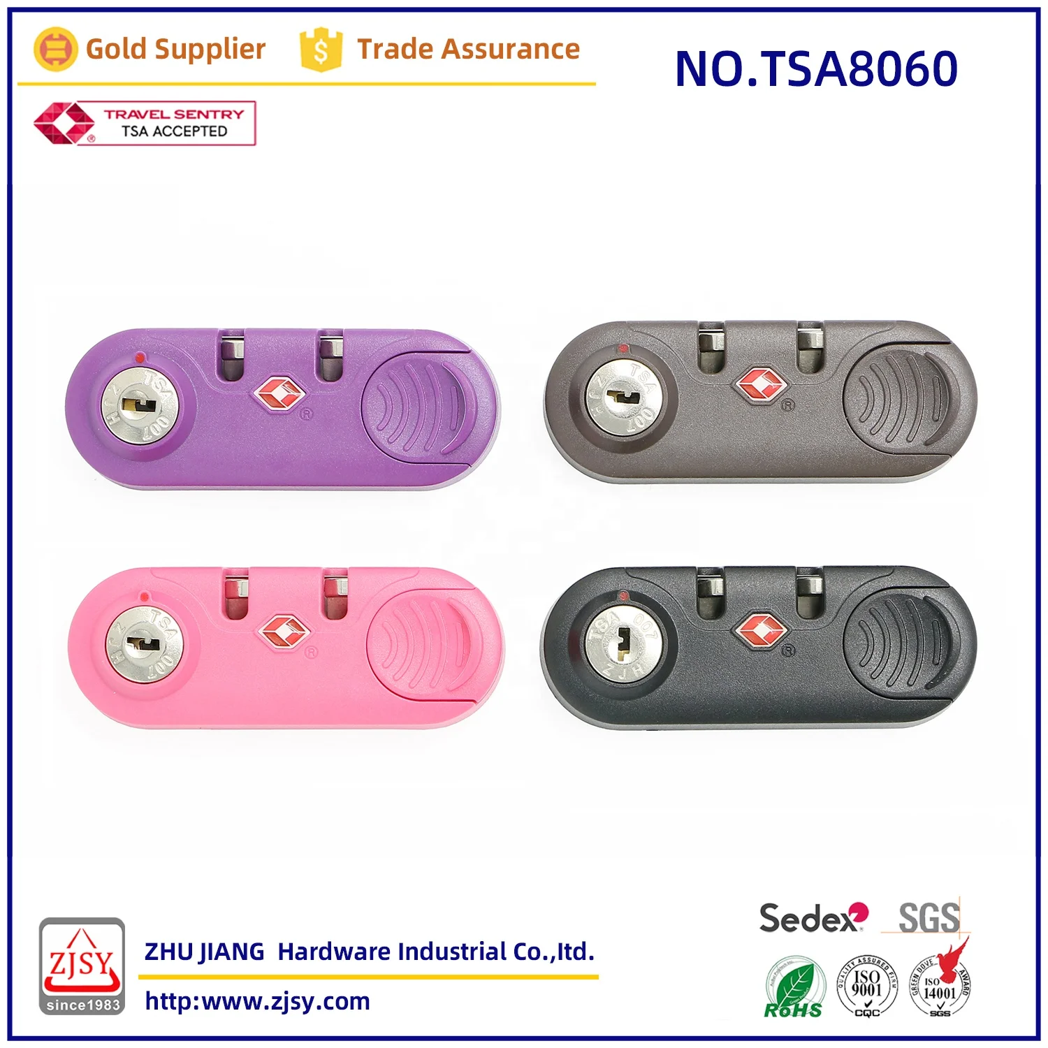 TSA8060 high quality plastic luggage zipper lock TSA007 customs lock safe travel fashion trolley case lock