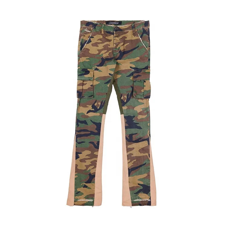 Manufacturer Sale Casual Camo Denim cargo Pants Camouflage Colored Cargo Pocket Jeans  Custom Stacked Jeans