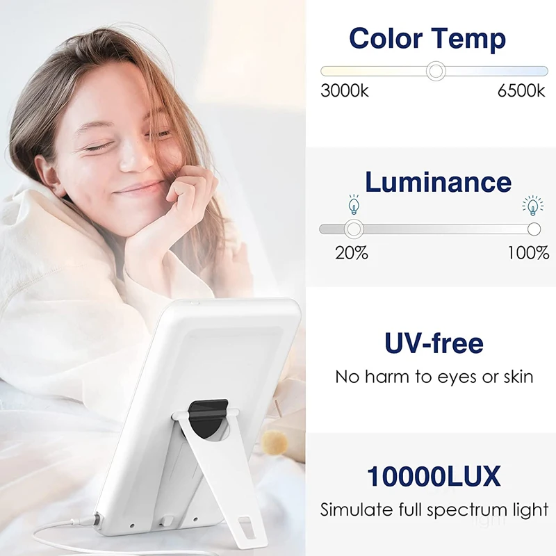 Large Size Screen Antidepressant UV-Free Full Spectrum 10000 Lux Sun Adjustable Brightness SAD Light Therapy Lamp
