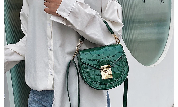 Patent Leather Pu Handbag Round Saddle Bag Royal Blue Women Detachable Handle Lock Crossbody Bag Sling Bag