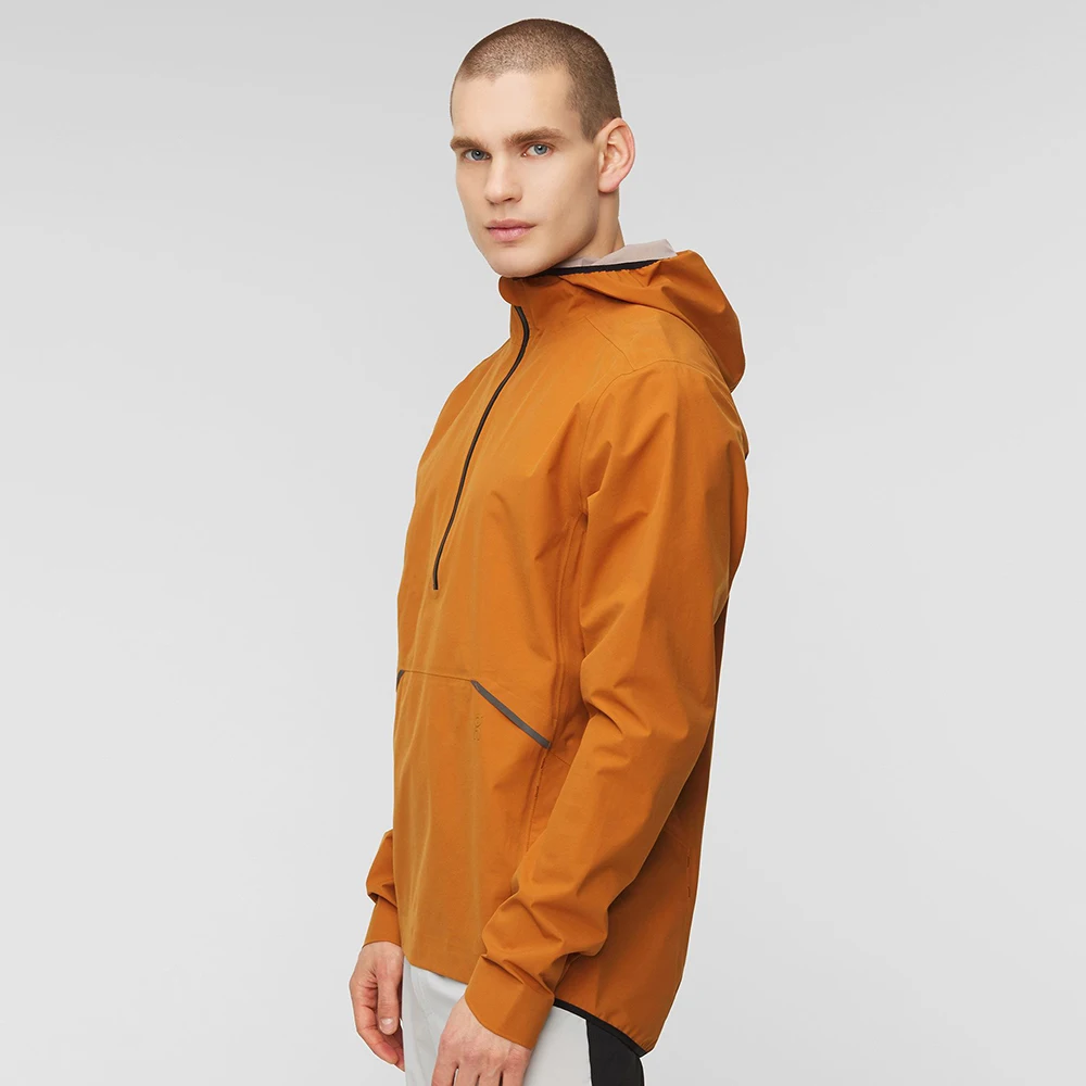New Design Orange Waterproof Half-Zip Short Front Fastening Straight Hem Slouchy Men Hood Custom Windbreaker
