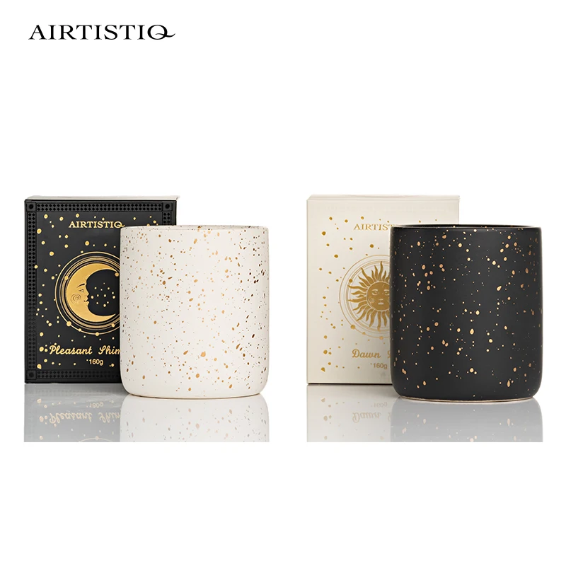 Hot sale home fragrance moon star design aromatherapy ceramic candle jar soy wax candle