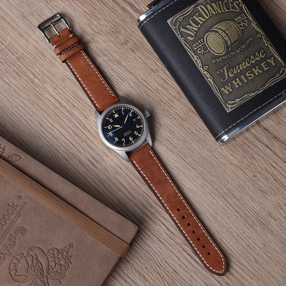 Juelong Vintage 20mm 22mm Mens Watch Leather Strap Italian Pueblo Leather Strap