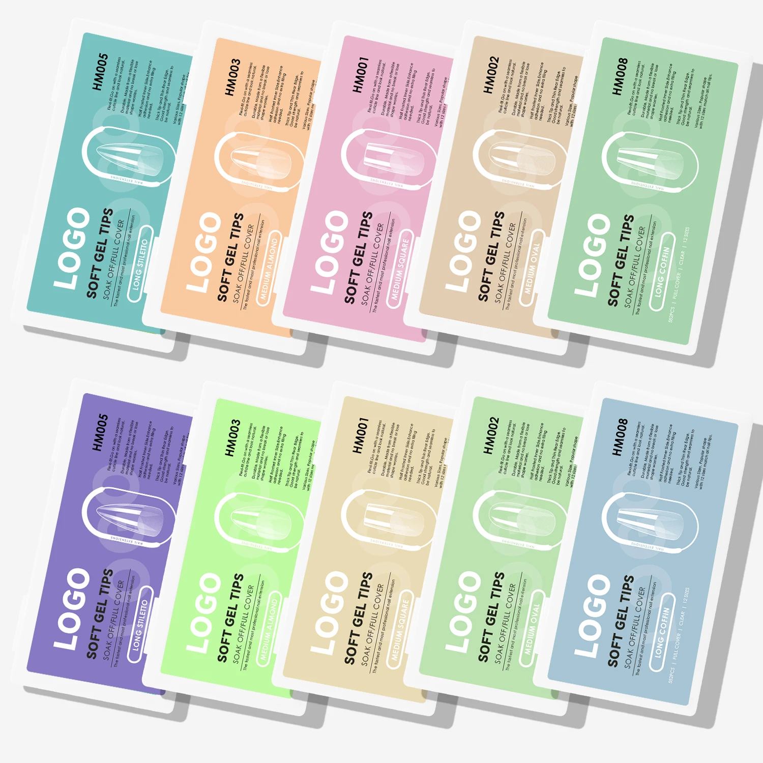 Natural gel x no crease suitable 552pcs 12 sizes full cover soft nail extension false tips