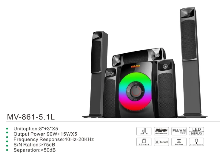 Высокое качество TK-861-5.1 новый домашний кинотеатр с BT/FM/USB/MP3/SD/дистанционного управления