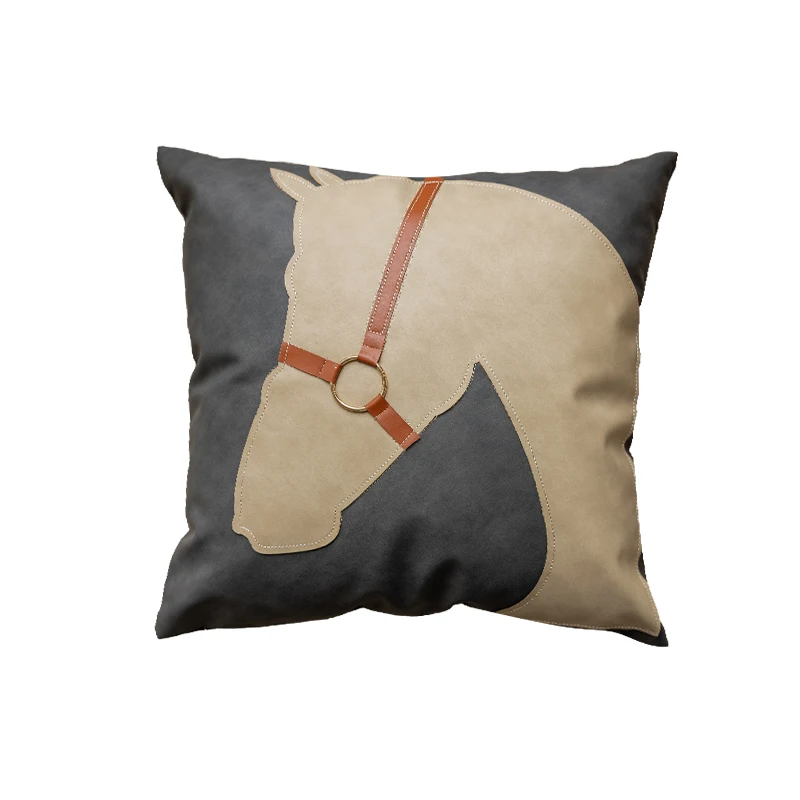 Vintage PU leather horse head decorative cushion pillow living room sofa cushion cover without core
