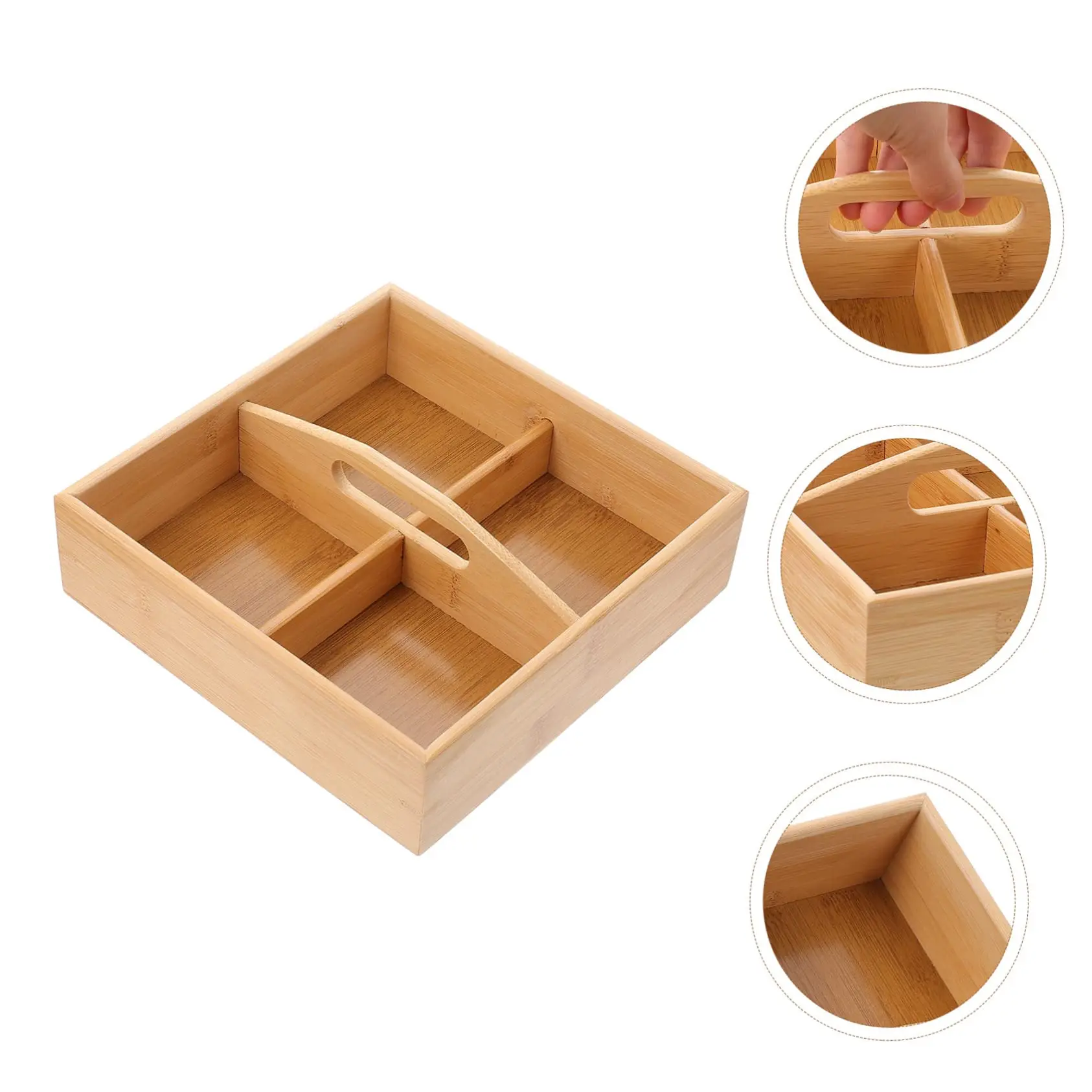 Harmony Hot Selling Spot Wooden Dried Fruit Nan Wooden Handheld Divided Four Grid Candy Storage Box Dry Fruit Box